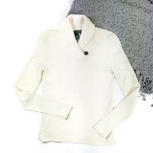 Ralph Lauren 》Cream Shawl Collar Long Sleeve Top
